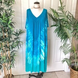 The Paragon 2X Ombre Aqua Mermaid Ocean Beach Blue Midi Shift Tie Dye Dress